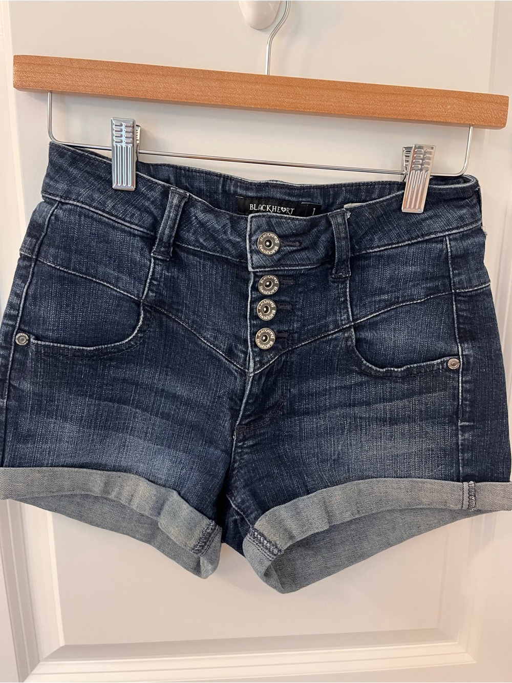 Blackheart Dark Indigo High-Rise Cuffed Denim Shorts